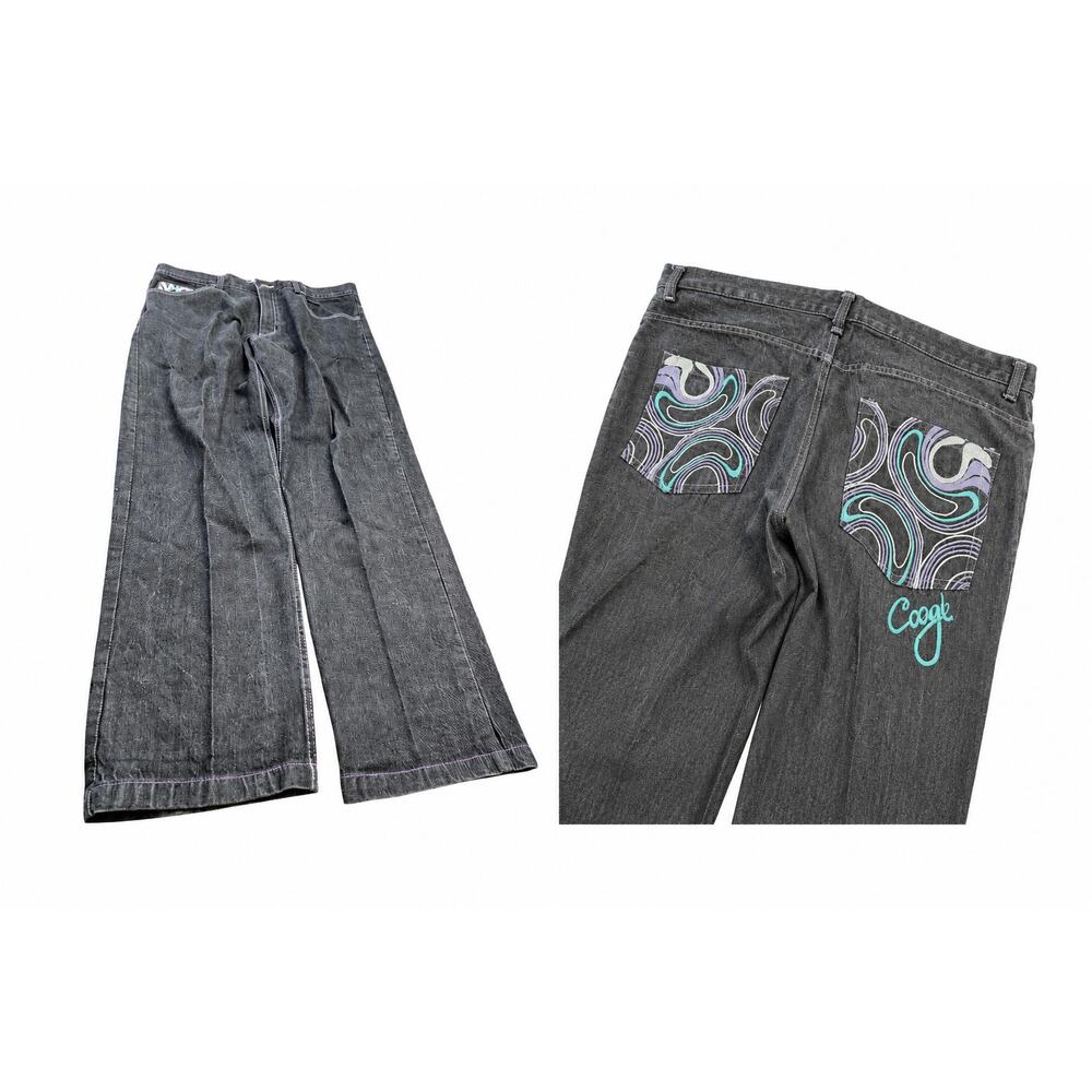 Coogi Australia Wide Leg Jeans W38 L32 Embroidered Y2K Baggy Denim